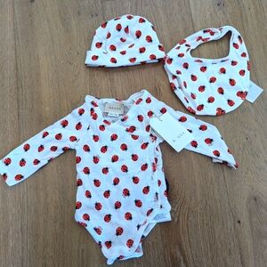 Gucci Baby Set In Ladybug - Gucci Onesie, Hat, and Bib Matching Set
